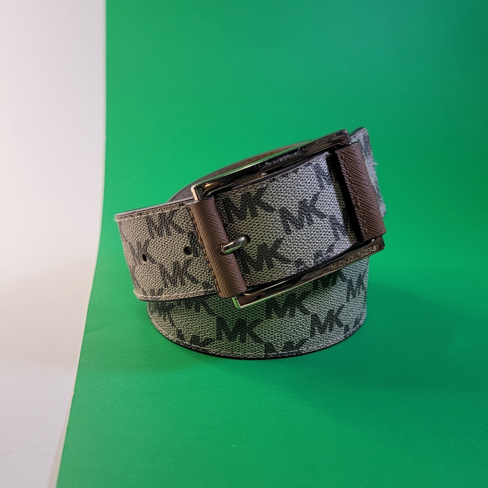 Michael Kors Belt Gray, MK logo Golden Buckle